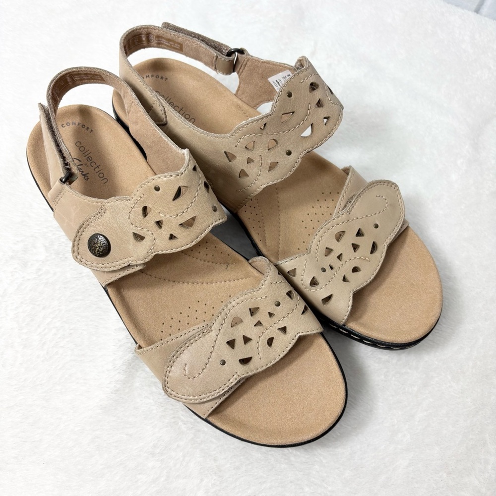 Clarks Merliah Dove Sand upper Leather Beige Open-Toe Sandals Size 9.5‎